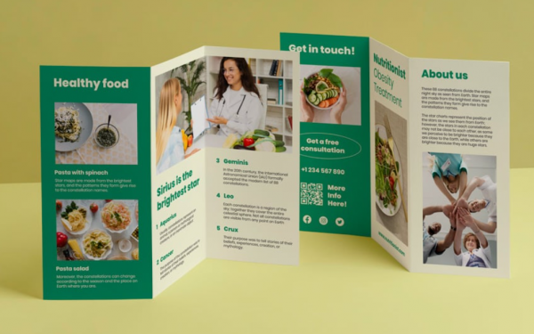 Desain brosur katering dengan tata letak mosaik